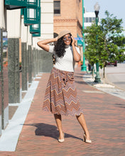 Load image into Gallery viewer, Brown Tribal Midi A-Frame Skirt