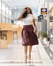 Load image into Gallery viewer, Burgundy midi A-frame bell skirt
