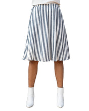 Load image into Gallery viewer, Grey and White Stripped Midi A-frame Skirt