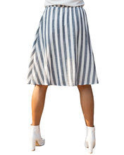 Load image into Gallery viewer, Grey and White Stripped Midi A-frame Skirt