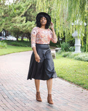 Load image into Gallery viewer, Black Midi Faux Leather Skirt
