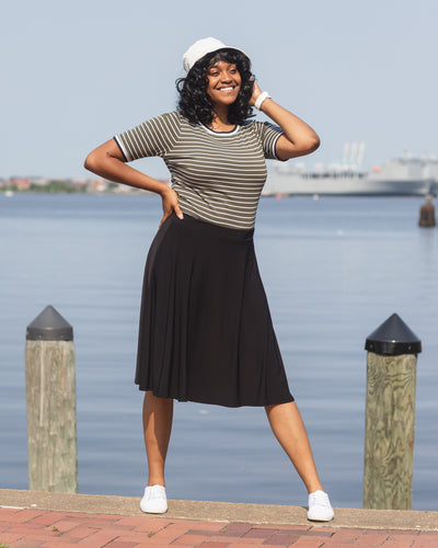 Our Midi Black Flared Sporty Skirt is lightweight and great for a day of adventure. Its very breathable so it can be worn best in the Spring, Summer & Fall. It also pairs great with tights and punk rock boots.