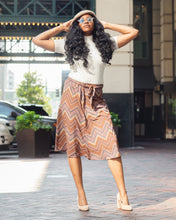 Load image into Gallery viewer, Brown Tribal Midi A-Frame Skirt
