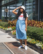 Load image into Gallery viewer, Sky Blue Double Button Midi Skirt
