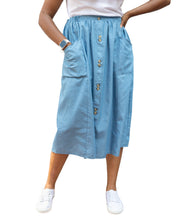 Load image into Gallery viewer, Sky Blue Double Button Midi Skirt
