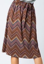 Load image into Gallery viewer, Brown Tribal Midi A-Frame Skirt
